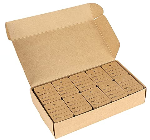 jijAcraft 1000 Stück Preisschilder Etiketten Anhänger Preis 35mm*50mm, Geschenkanhänger Hängeetiketten Preisetiketten für Kleidung, Schuhe, Schmuck, Geschenken, Weinflaschen, Schreibwaren (Braun)