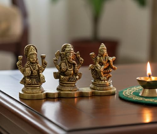 eSplanade Laxmi Ganesh Saraswati Idol - 5 cm höjd | Ganesha Lakshmi religiös figurin hinduisk gud skulptur Murti-staty | Diwali/arbetsplats/kontor