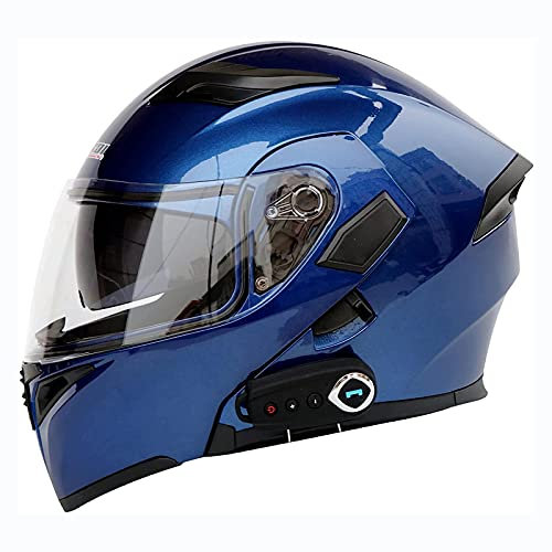 Casque De Moto Intégral Léger Bluetooth Casque De Moto Rabattable Modulaire Pour Hommes Et Femmes Avec Double Pare-Soleil DOT/ECE Casque De Course De Motocross Personnalisé,Bleu,XXL