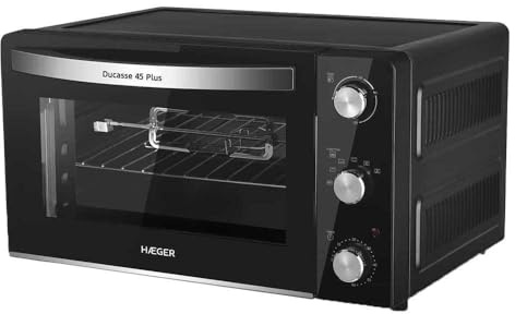 HORNO HAEGER 45L DUCASSE SOBREMESA CONVECCION NEGRO CON LUZ TEMPORIZADOR 60MIN. Puerta con vidrio doble HASTA 230º ANTIADHERENTE