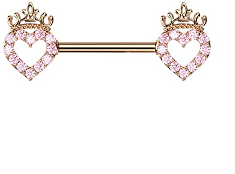 beyoutifulthings Brustwarzen-piercing Zirkonia Pavé Herzen Krone Silber Gold Roségold Brust-piercing Nippel-piercing Chirurgenstahl Stab 14-mm