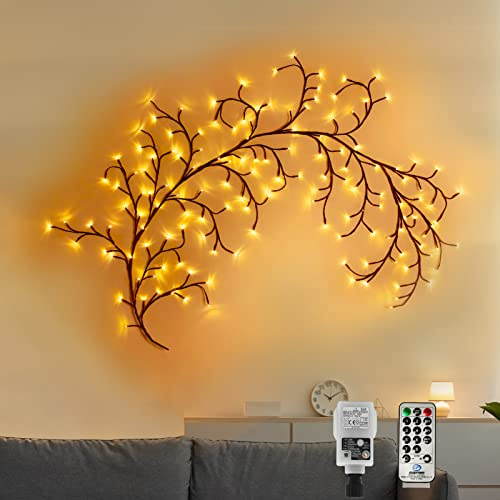 CERIAL Weihnachten Beleuchtete Weidenrebe Baum Lichter für Raum, 8Ft Innenwände Lichter künstliche Pflanzen Baumzweige Lichter, Fernbedienung mit 144 LEDs Lighted Willow Vine Lights