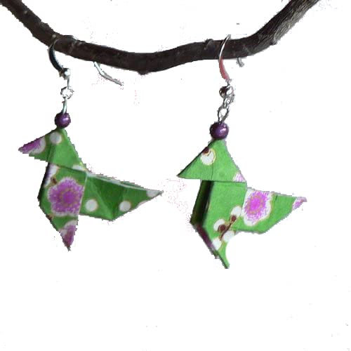 Cocotte Origami Papier Japonais Boucles d'oreilles Origami.