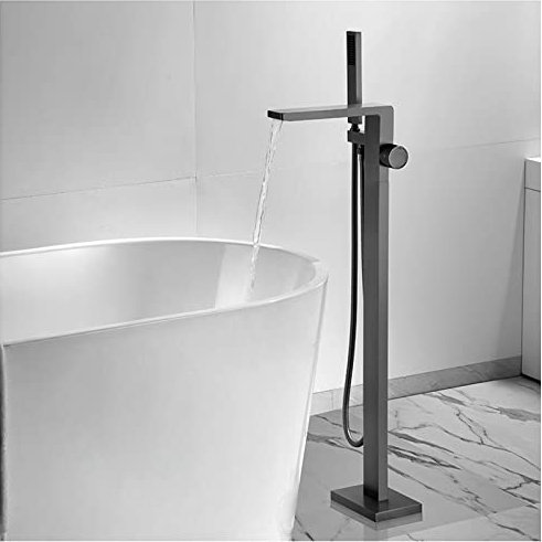 Ksunun Freistehende Badewannenarmatur, Wannenarmatur FüR Die Badewanne Mit Handbrause Und Schlauch, Badewannenarmatur Freistehende, Wasserhahn FüR Die Wanne, Freistehende Badewanne Armatur,Grau