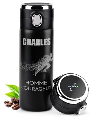 Maverton Gourde Isotherme Personnalisable, Mug hermétique 400ml | Avec gravure, Cadeau Homme, pour café, thé, Bouteille Isotherme avec afficheur LED, Cadeau Anniversaire Homme, sport