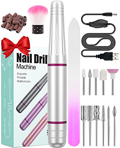 BICKON Nagelfräser, 11 In 1 Elektrische nagelfräser Maniküre Set, 20000 U/Min Verstellbare Geschwindigkei Schleifpolierer für gelnägel, Nagelhaut Shellac Acrylgel, Sicher für Anfänger(Silber)