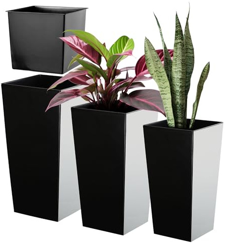 KADAX Maceteros Altos para Plantas de Interior y Exterior, Macetas de Plástico, Jardineras Altas (Liso, Negro, 46.5 cm, 57.5 cm y 68 cm)