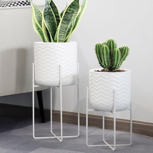 TRIROCKS Set Aus 2 Metallpflanzenständern 31cm & 45cm Blumenständer Moderne Pflanzenhalter Für Blumentöpfe Innen Außen Haus Garten Balkon Terrasse Dekor (Weiß)