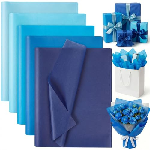 VGOODALL 75 fogli di carta velina blu colorata, 50 cm x 35 cm, carta da regalo per sirene, feste di compleanno, matrimoni