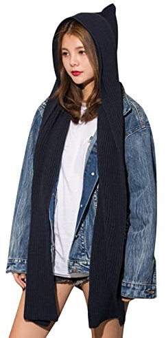 Rrunsv Schal Damen Winter Dreieckschal Loop Schal Scarf Solides 2-in-1-Strick-KapuzenSchal Set Winter Melonenmütze Warme Dicke Zopfmuster-Strickmütze Schal Set Dehnbare Sportliche Schal Kinder Mädchen