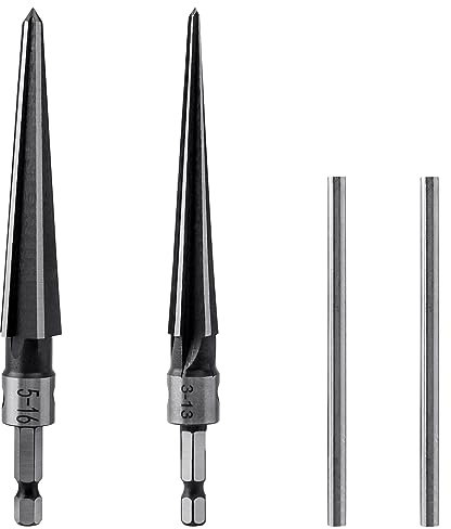 Bestgle 2 pezzi alesatore conico 1/4 manico a forma di T, fresa conica in acciaio al carbonio per strofinare con un diametro di 3-13 mm, 5-16 mm