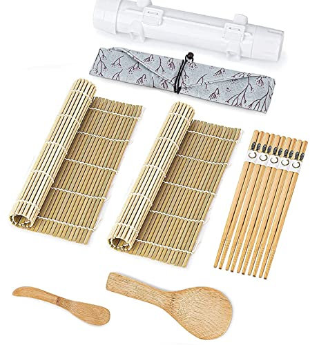 Sushi Herstellung Kit Sushi Roller Bazooka Reisbällchenform mit Bambusmatten Essstäbchen Küche Sashimi Sushi DIY Werkzeuge Zubehör (Farbe: Anfänger-Set) (Farbe: Anfänger-Set) ( Color : Intermediate Se