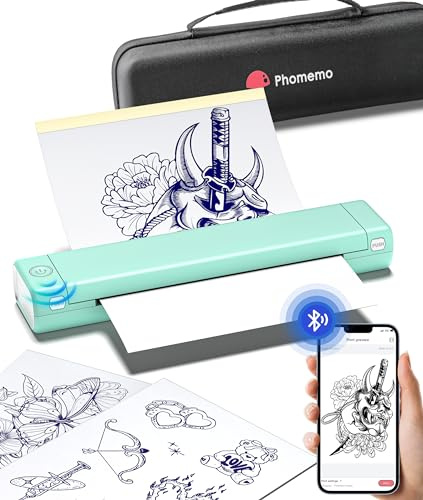 Phomemo M08F Tattoo Stencil Drucker, 10 Tattoo Transfer Papier+Aufbewahrungsbox, A4 Thermodrucker für Anfänger und Künstler