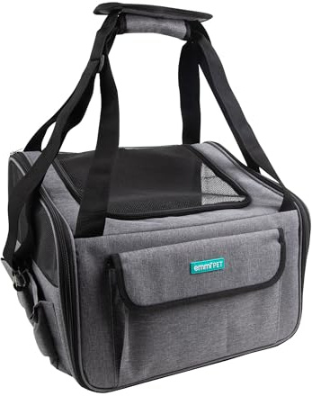 emmi-pet Transporttasche für Hunde&Katze, Faltbare & tragbare Transportbox bis zu 9Kg, mit Oxford-Stoff, wasserdichte Hunde-&Katzentragetasche für Auto, Zug & Unterwegs, Travel Bag 41,5 x 32 x 30cm