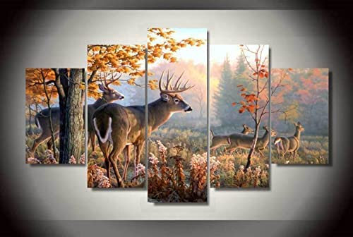Leinwandbild Wandbild Bild 5-Tlgblumenfeld Landschaft Windmühle (Xl/Mit Rahmen 150 X 100 Cm) Leinwanddrucke Kunstdrucke Dekor Kunstwerke Moderne Bilder Für Heimdekorationen Wohnzimmer Essz -1G3N+G2