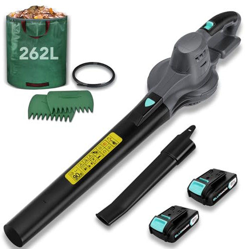 BlueMars Cordless Leaf Blower Lightweight for Gardens, Patios, Gutters, Driveways,w/ 2x 20V Battery,1x Charger, Minimal Noise,Include Garden Leaf Grabbers & Garden Waste Bag,Blowing Leaf/Snow/Dust
