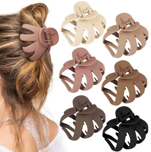 Blooms 6 Stück Octopus Haarklammer Haarspangen Damen, Haarklammern Groß Rutschfeste Matte Hair Claw Clip für Frauen und Mädchen Lockiges Langes Dickes Haar