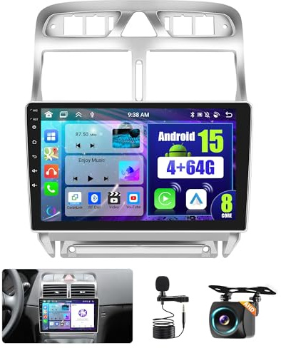 [8 Core 4G+64G] Android Autoradio mit Navi für Peugeot 307 2007-2013, Wireless CarPlay Android Auto, Hikity 9 Zoll GPS Auto Radio mit Bildschirm RDS WiFi Mirror Link DSP Rückfahrkamera