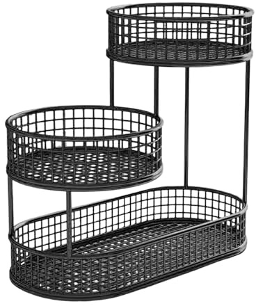 Folpus Fruit Basket Bowl Metal Wire Storage Basket, Counter Top Party Space Saver Stand Serving Bowl, Black