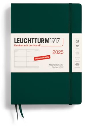 LEUCHTTURM1917 370546 Wochenkalender Medium (A5) 2025, Forest Green, Deutsch