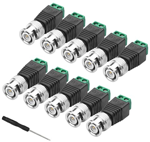 MEIRIYFA bnc Adattatore BNC Maschio a 2 Morsetti a Vite per Coax Cat5/6 CCTV Sorveglianza di Sicurezza, 10 Pezzi