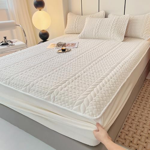JIANINGHOME Warme Fleece Spannbettlaken 180x200,Fleece Spannbettlaken Winter Samt Warm Kuschel Boxspringbett Frottee Bettlaken Biber Spannbetttuch