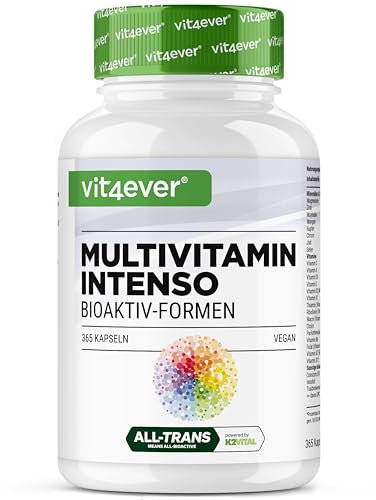 vit4ever Premium Multivitamin A-Z - 365 hochdosierte Kapseln mit 26 Bioaktiv-Formen & Markenrohstoffe - Vitamine + Mineralien - All In One Komplex - Vegan