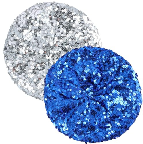 Aomhrek Beret 2 Pcs Sequin Hat Micro Elasticity Sequin Hats Women Party Music Festivals Womens Hats and Caps Fashion Shows Photography Beret Hat Women Women's Berets 23 Cm Silver, Blue