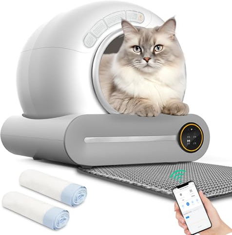 Tuya Smart Automatic Cat Litter Box, Extra-Large 65L Capacity, Self Cleaning, Odor Control, APP Control, Safety Protection for Multiple Cats with Litter Mat