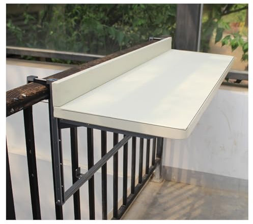 Balkongeländertisch, Balkon-Hängetisch für Geländer, klappbarer Balkon-Stehtisch für Geländer im Freien, Bar-Serviertisch für Geländer im Freien für Terrasse, Balkon und Deck (weiß, L120 x B