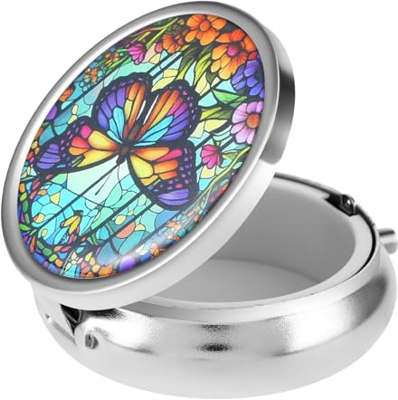 Pillendose Elegantes Kleines Pillenetui Mit Spiegel Tragbarer Reise Pillenbehälterhalter für Die Tasche Dekorative Metallmedizin für Vitamine Fischöl Nahrungsergänzungsmittel