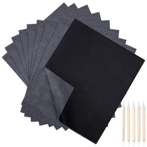 PH PandaHall 8 Fogli Carta Carbone Nera Carta Copiativa per Tessuti, Carta Carbone per Disegno con 5pz Stilo per Goffratura Strumenti per Tracciare e Punteggiare per Schizzi Disegno Carta per Legno