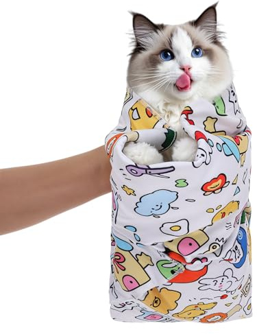 Yolev Katzen Wickeltuch Katzenpflegetuch Cat Grooming Wrap 70x70 cm