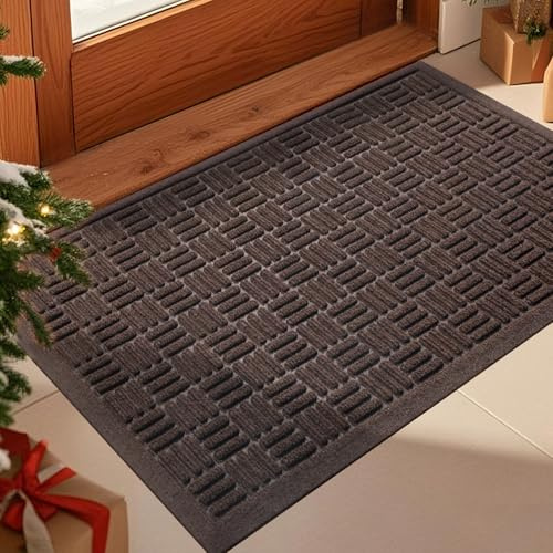 Mibao Front Door Mat Outside Entrance, 29.5 x 17, Heavy Duty Welcome Mat, Stain and Fade Resistant, Dirt Trapper Doormat, Super Absorbent Indoor Outdoor Entryway Mat with Non-Slip Backing, Coffee