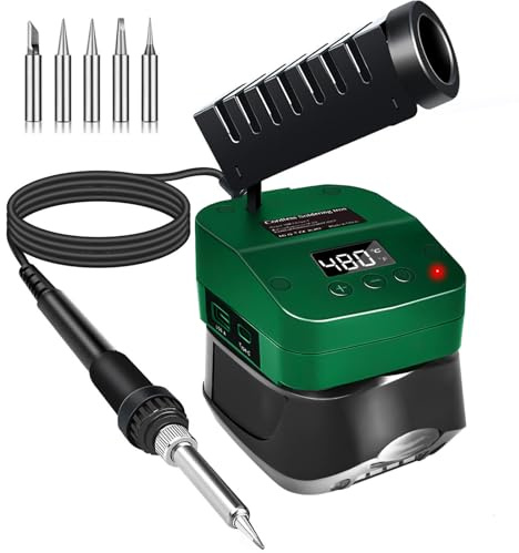 Battery Soldering Iron for Bosch Home and Garden 18 V PBA Battery, 60 W Cordless Soldering Iron Adjustable Temperature 51-480 °C with On/Off Switch, Soldering Iron Stand for Electrical Work (Without