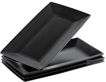 Vencier Porcelain Serving Platters – Set of 4 | Elegant White Plates | Ideal for Buffets, Desserts, Appetizers & Entrées | Perfect for Parties & Gatherings (Black)