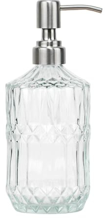 SDlumeiy 510.3 g Klarer dicker Glas-Seifenspender mit schwarzer, rostfreier Pumpe, nachfüllbarer Seifenspender für Badezimmer, Küche, Handseife, Duschgel und Lotion (transparent-silberne Pumpe)