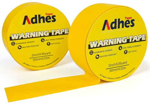 ADHES Hazard Tape Yellow Safety Warning 2 Rolls 50mm x 32m High Visibility | PVC Self Adhesive Strong Adhesive Warning/Caution Tape, Floor Marking Tape