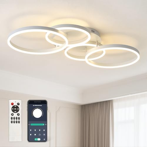 Tetipa Deckenleuchte Dimmbar 40-60W, 100CM Deckenlampe LED Wohnzimmerlampe mit Fernbedienung APP Farbwechsel, Moderne lampe Dimming Deckenbeleuchtung Schlafzimmerlampe (Weiß)