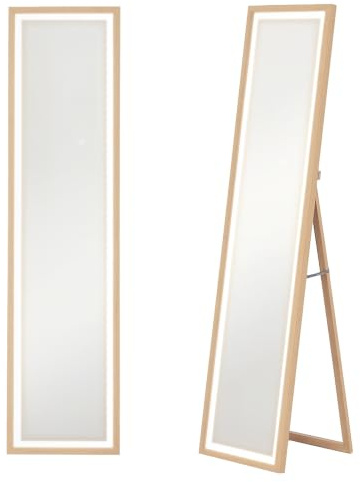 HOMCOM Ganzkörperspiegel Standspiegel mit LED-Lichte 40 x 160 cm Eiche