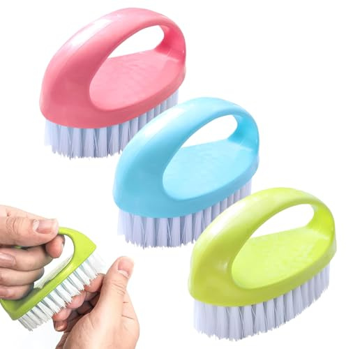 3 Pack Scrub Brushes for Cleaning, Multi-Purpose Scrubber Brushes with Handle, Small Scrubbing Brush Suitable for Bathroom, Kitchen, and Daily Cleaning (Red, Blue, Green)