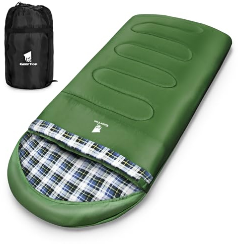 GEERTOP sovsäck XXL 4 säsonger flanell campingsovsäck överdimensionerad 220 x 100 cm för vuxna utomhus backpacking, vandring (grön)