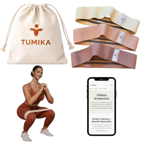 Bande Elastique Musculation Tumika - Coffret de 2 ou 3 Bandes de résistance Premium pour Le Renforcement, Le Pilates et Le Fitness - Élégantes & Antidérapantes