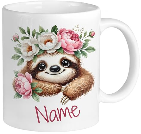 GRAZDesign Personalisierte Tasse Faultier mit Namen Kinderbecher Kinder Mädchen