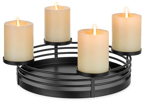 Staymoment Adventskranz Kerzenhalter Modern Metall: Schwarz Adventkranz Gestell Tisch Deko Weihnachten Kerzenständer Advent Weihnachtskranz für 4 Stumpenkerzen Teelichter Weihnachtsdeko Adventsschale