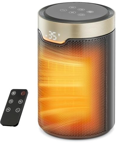 Heizlüfter Energiesparend, 24 Std Timer 32 dB Leiser 1500W PTC Keramik Elektrischer Heizlüfter mit Thermostat, Überhitzungs- & Kippschutz, Elektroheizung für Räume Schlafzimmer, ECO-Modus, Glod