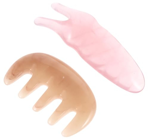 LOORGVEL Peine Masajeador y Horquilla Masajeadora para Ojos 2 Piezas Rosa, Tablero Guasha y Tenedor Raspador, Masajeador de Cuero Cabelludo Antiestrés, Cuidado Facial y Relajación Personal