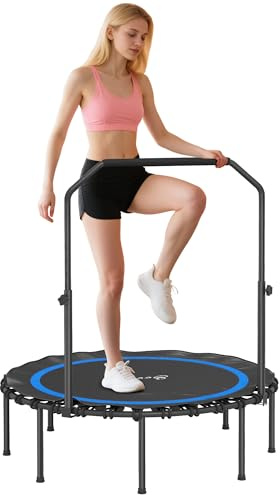 Soozier 45 Rebounder Trampoline for Adults, 440lbs Foldable Mini Trampoline with Adjustable Handle, Quiet and Safe Bungee Rebounder Jumping Cardio Trainer for Indoor Outdoor Fitness Workout, Blue