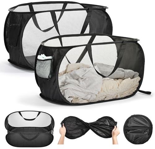 Yokuni 2 Stück Faltbarer Wäschekorb 36 x 36 x 58 cm, Pop Up Wäschekorb Faltbar mit Henkel, Klappbarer Wäschekorbe für Badezimmer, Schlafzimmer, Studentenwohnheime, Reisen und die Aufbewahrung zu Hause