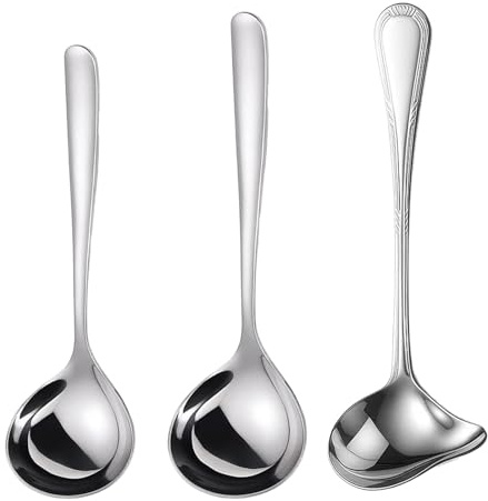 3 Soßenkellen, 1 große Soßenkelle 19.5 cm, 1 kleine Soßenkelle 17 cm, 1 Soßenlöffel mit Ausguss 20 cm, hochwertige Saucenlöffel und Suppenkellen aus Edelstahl für die Küche